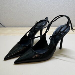 Zara Snakeskin Black Slingback Heels